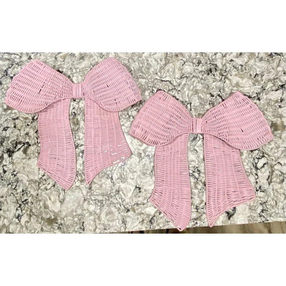 2 Giant Pink Wicker Decorative Wall Bows 19x20